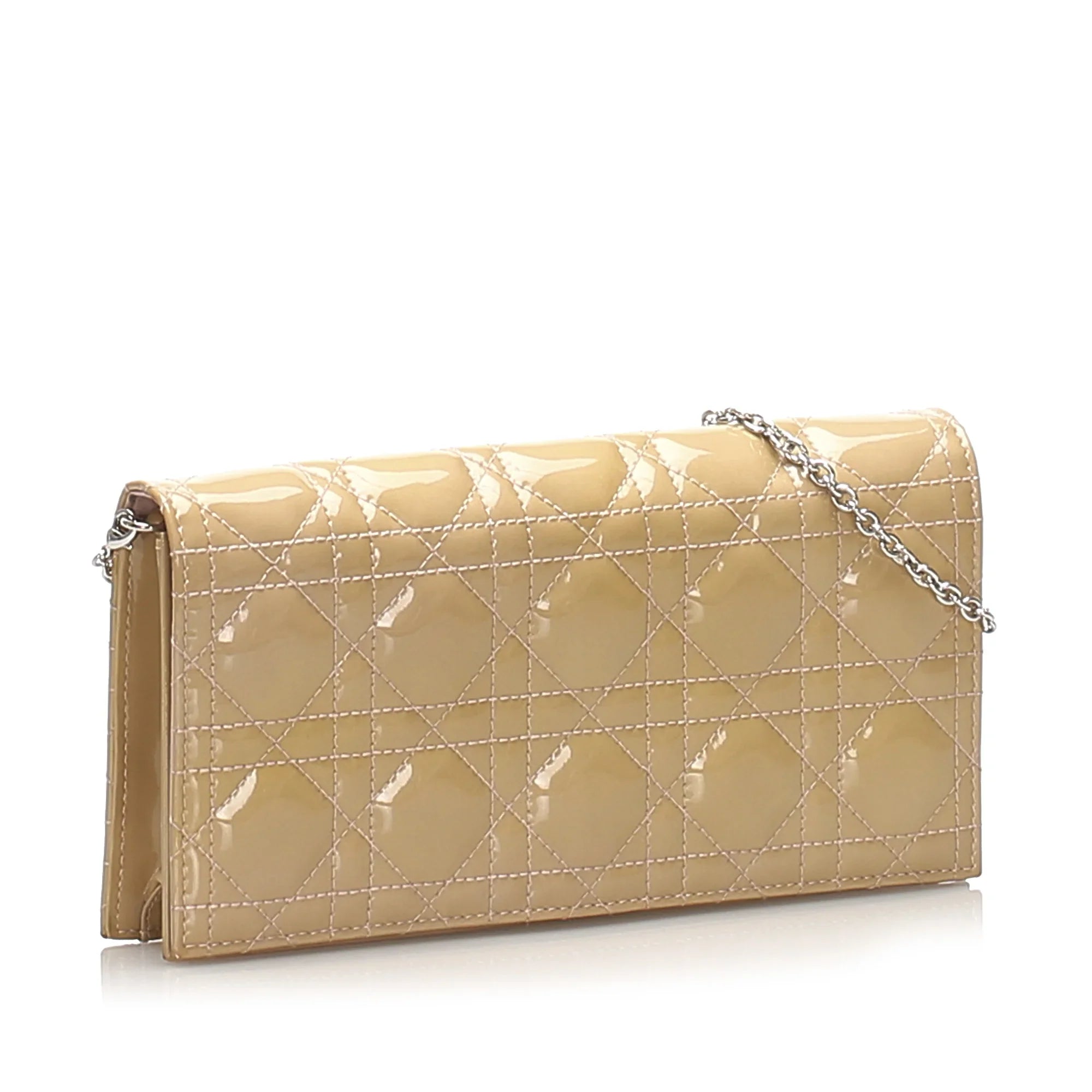 Pre-Owned Authenticated Dior Cannage Wallet on Chain Patent Leather Brown Crossbody Bag Women (Good)
