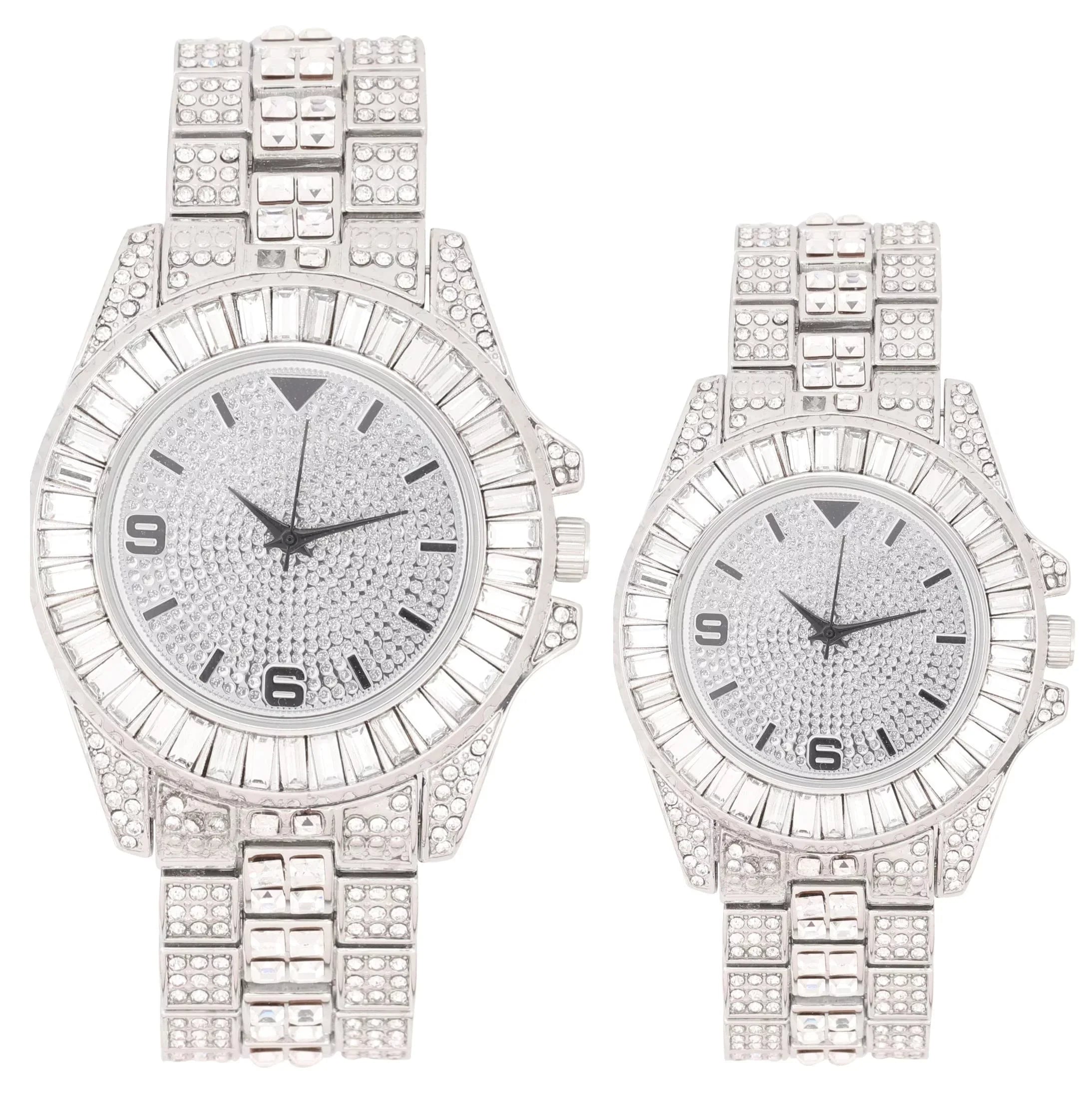King and Queen Bling'ed Out His and Hers Hip Hop Matching Watch Set - Perfect for Today's Power Couple on Point -  His/Hers (ST10372Slv Silver)