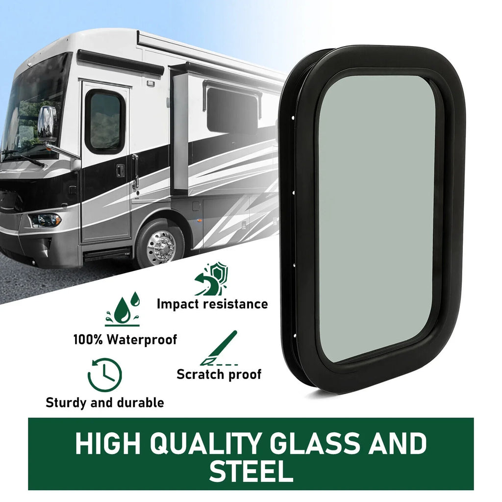 Kojem  Window Black Universal for Camper Vertical Trailer Rip-Up Cargo Powder Coated Glass Steel