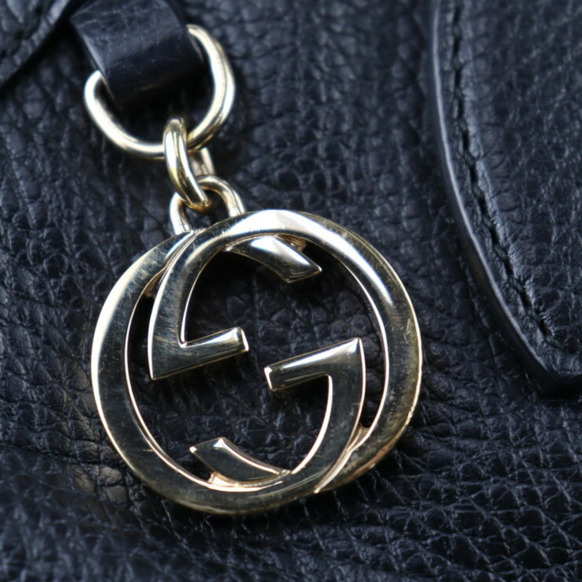 Pre-Owned  Gucci Interlocking  Handbag 449651 Leather Black Gold Hardware 2WAY Tote Bag Shoulder (Good)