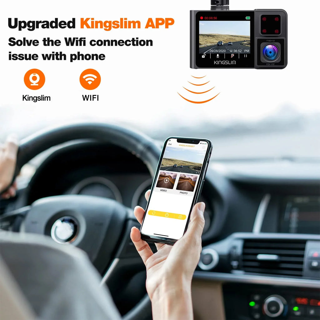 Kingslim  Pro 2K Dash Cam Front and Inside with Wi-Fi  - 2K/1080P Dual Car Dash Camera Driving Recorder, Super Night Vision with 340° Wide Angle, 24H Parking Monitor (No Card)
