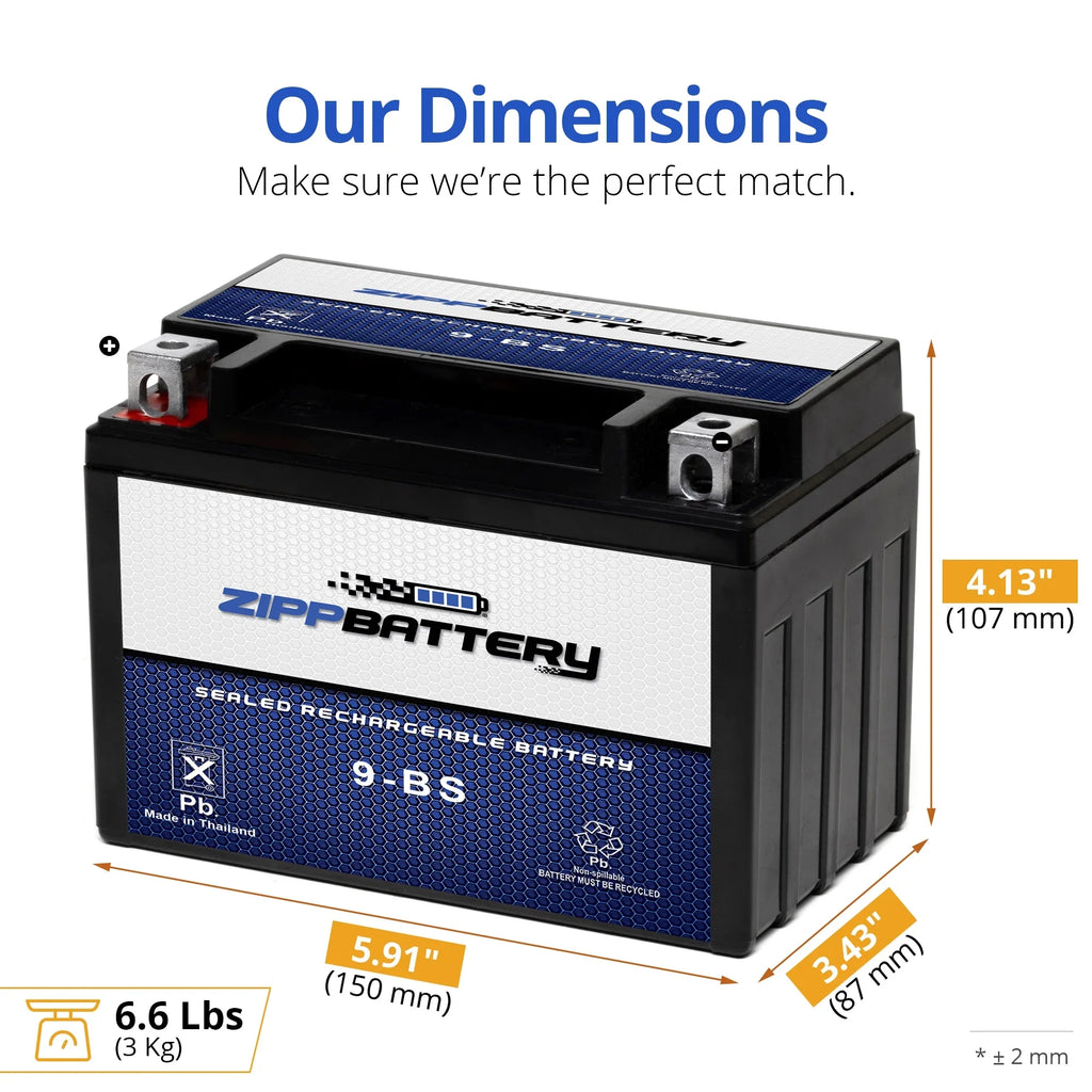 Zipp Battery - (9- 12 Volt,8 Ah, 120 ) Motorcycle Battery for Kawasaki 636cc Zx636-b  Ninja Zx-6r 2003