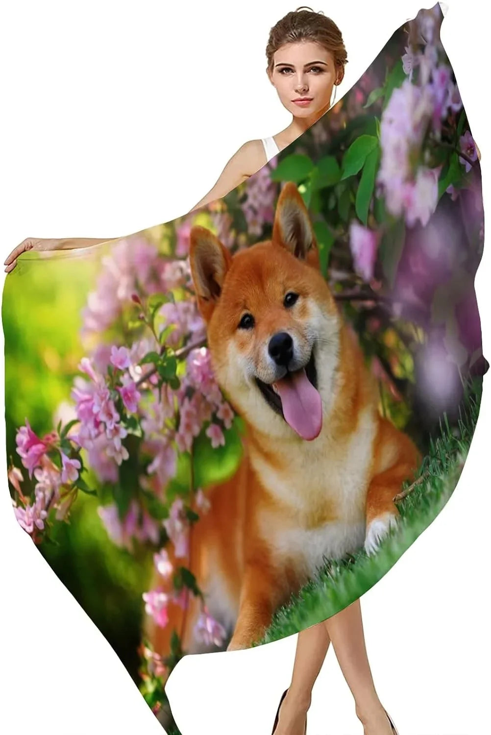 Hyjoy Dog Lying In Flowers Long Silk Neck Scarf Lightweight Shawl Wrap Scarves for Women Girls