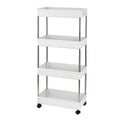 4-Tier Rolling Storage Cart with 4 hooks, Utility Cart with Wheels, for Kitchen, Bathroom, Laundry Room, Plastic and Stainless Steel, White