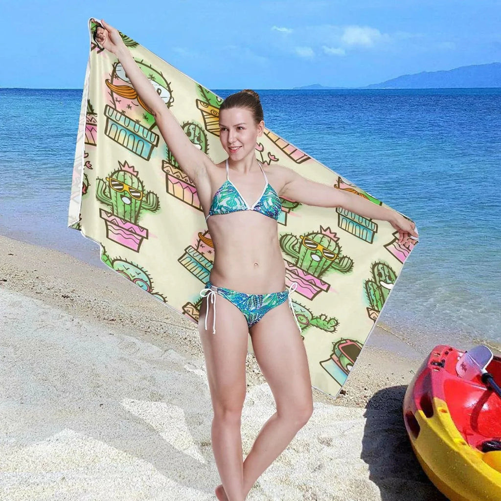 Bestwell Potted Cactus Beach Towel - Lightweight Compact Oversized Travel Towels - Super Absorbent Quick Dry Towel for Swimming Camping Holiday（132）