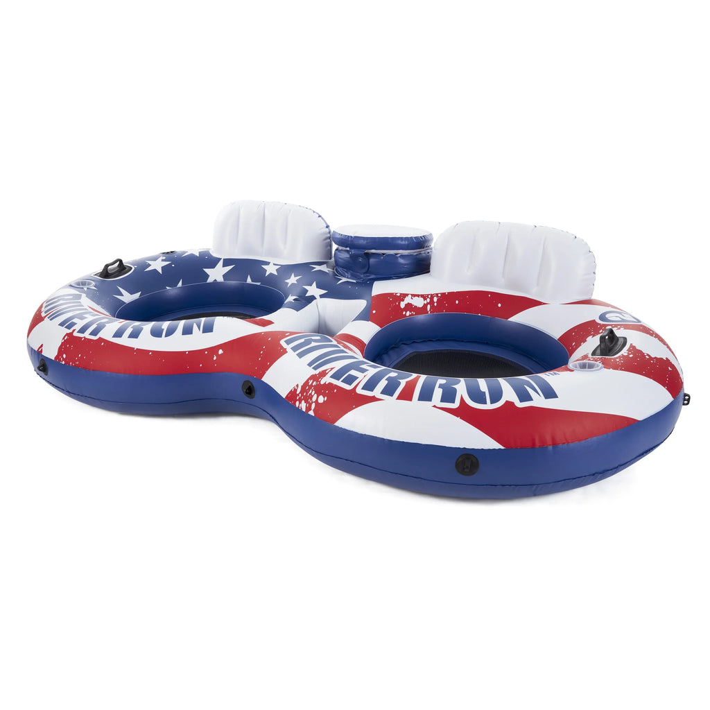 Intex American Flag 2 Person  Float w/ River Run 1 Person Tube (2 Pack)