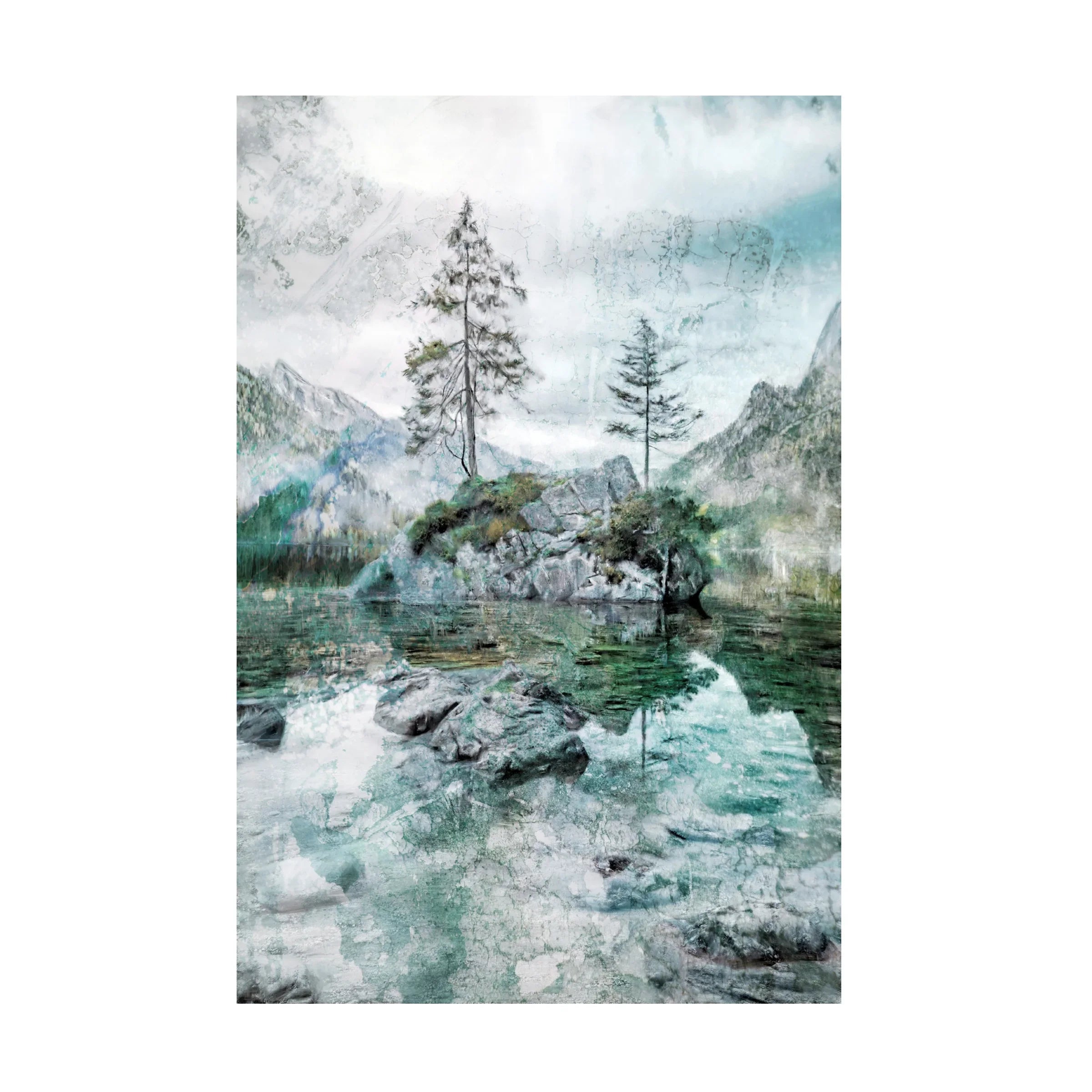 Katrina Jones 'Lake Mountain and Pine Tree landscape' Canvas Art