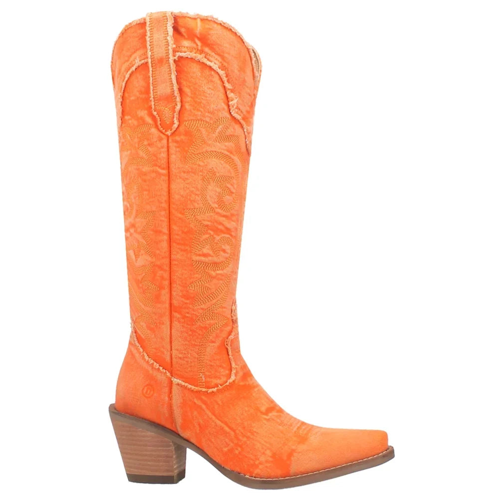 Dingo  Womens Texas Tornado Denim Snip Toe   Casual Boots   Knee High Mid Heel 2-3"