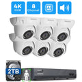 8 Channel 4K Security Camera System,  Human Detection, 8CH 4K 8MP   with 2TB  for 24/7 Recording, 6pcs 4K Wide Angle Outdoor Cameras Wired, 8 Channel Synchronous Playback