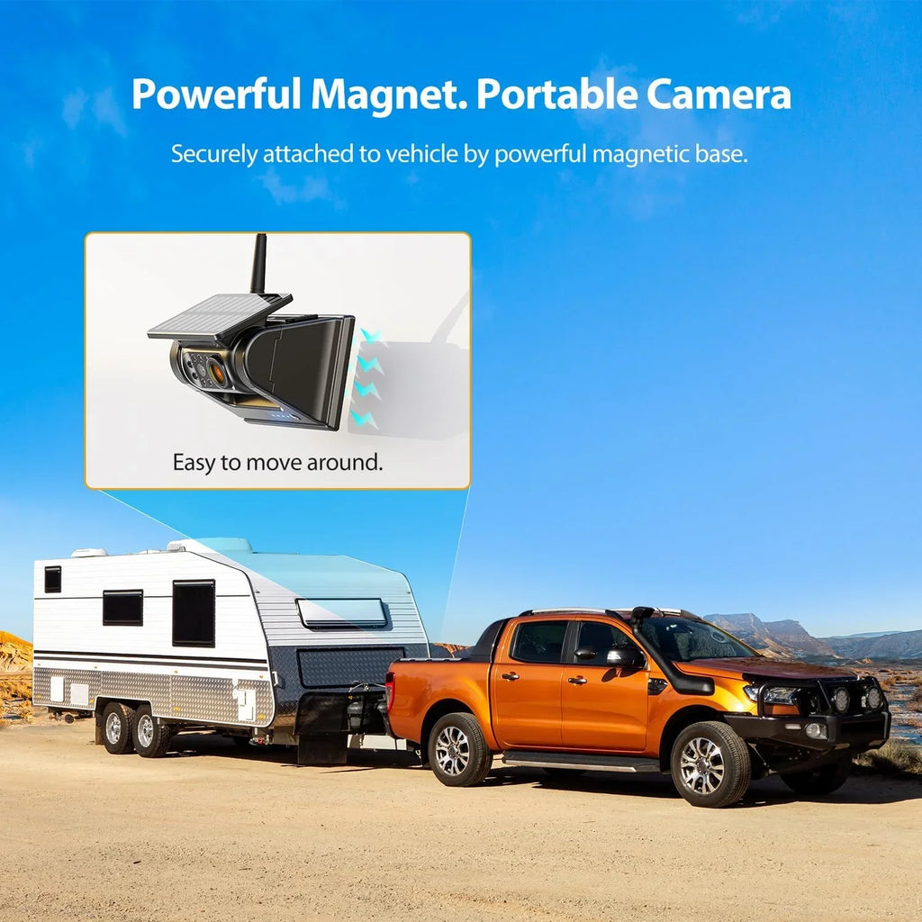 xRoose Magnetic Solar Wireless Backup Camera 5'' 1080P Monitor No Drilling 2-Min Installation  Night Vision Waterproof Rear View Camera