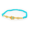 Elastic Turquoise & Hamsa Evil Eye Bar Bracelet in Vermeil