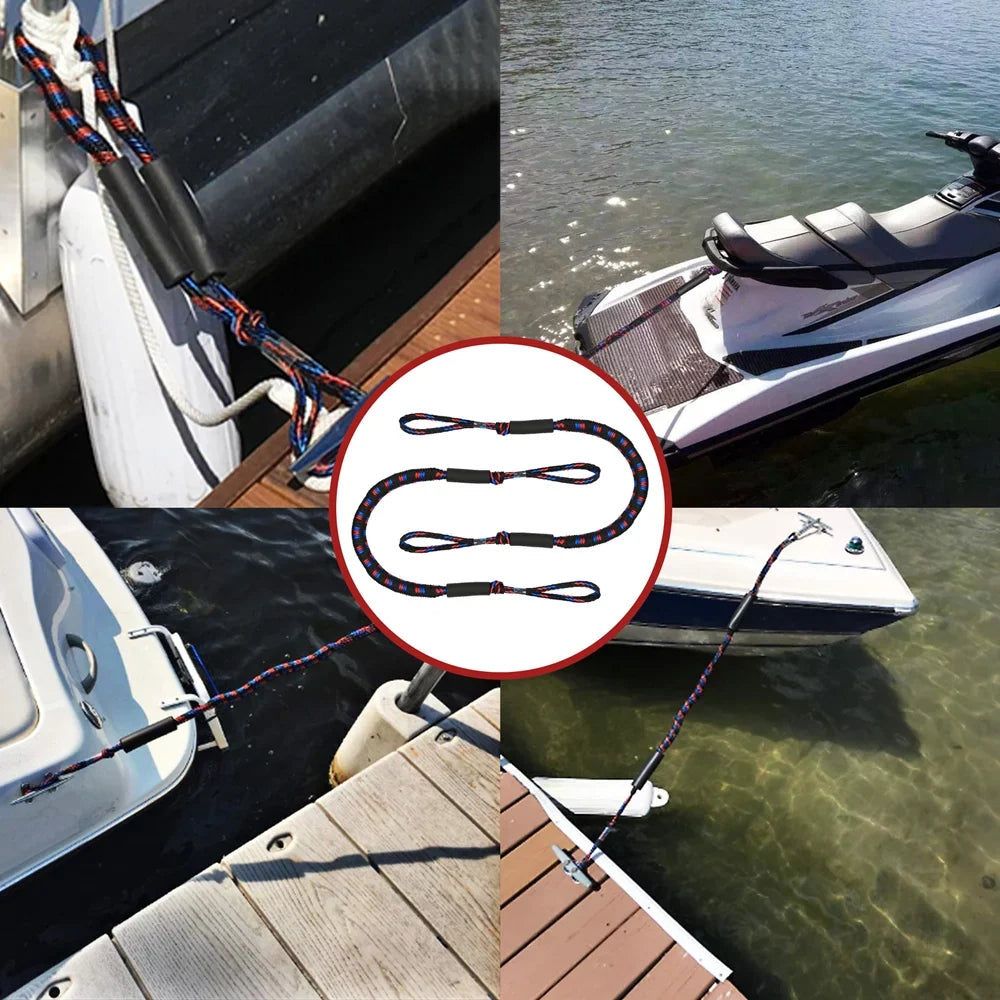 Aptoco 4Pcs Boat Bungee Dock Lines Dock Rope Mooring Line Boat Accessories Docking Ropes for Boats Kayak, Jet Ski, Pontoon, Christmas Gifts