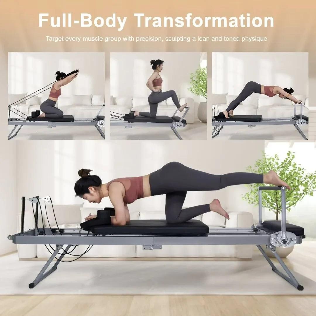 Docred Quiet Foldable Pilates Reformer, Pilates Reformer Workout Machine with Spring for Home Gym，Beginners，Up to 300 lbs Weight Capacity