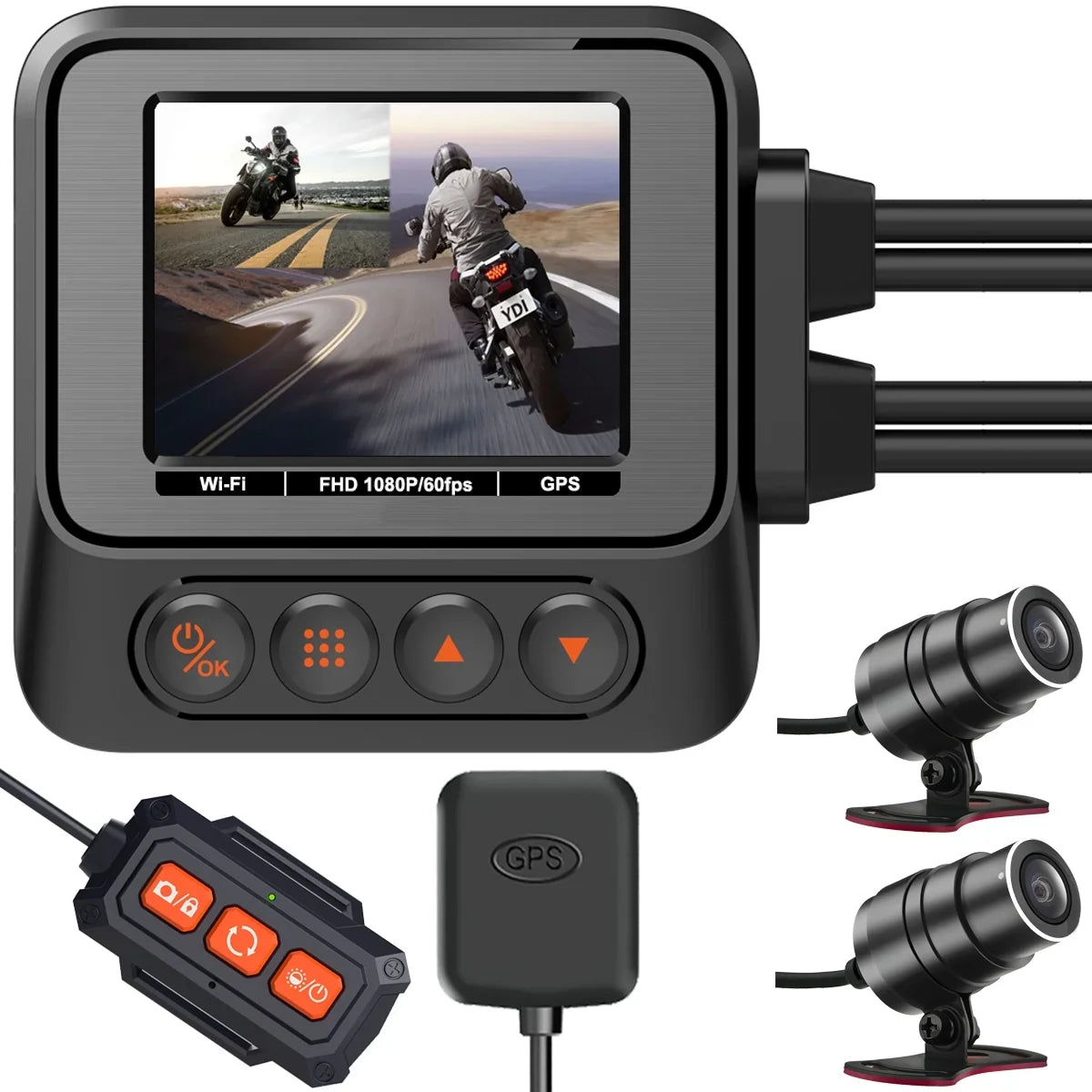 Dual 2K 30fps/1080P 60fps Motorcycle Camera, All Waterproof Dash Cam 2''  Front and Rear 150° Wide Angle with Wired Remote, Wi-Fi, ,  and Race Mode, Max up to 256GB
