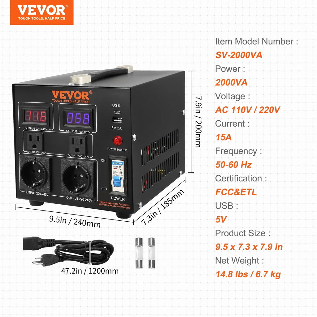 2000W Voltage Converter Transformer Step Up/Down 220V-110V /110V-220V