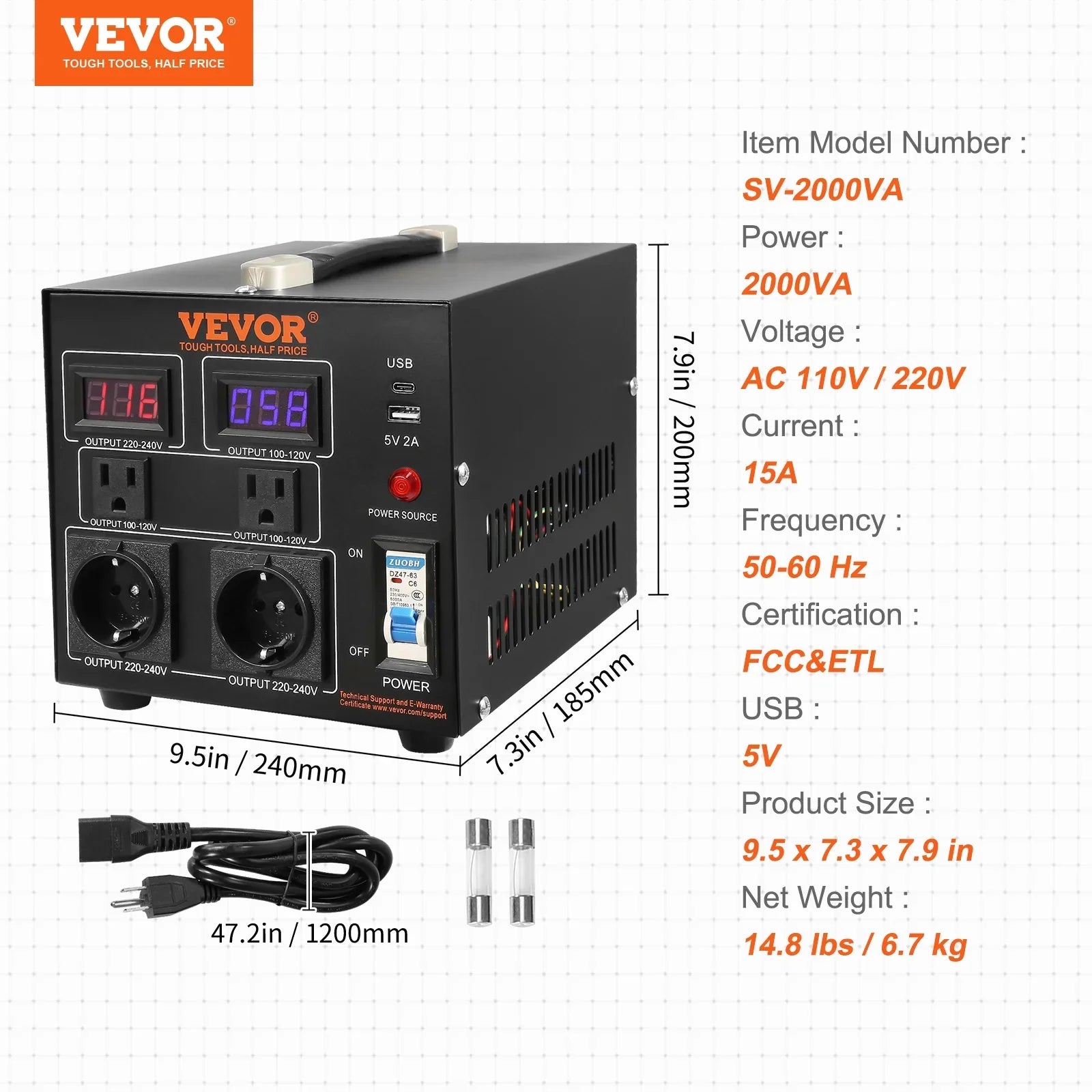 2000W Voltage Converter Transformer Step Up/Down 220V-110V /110V-220V