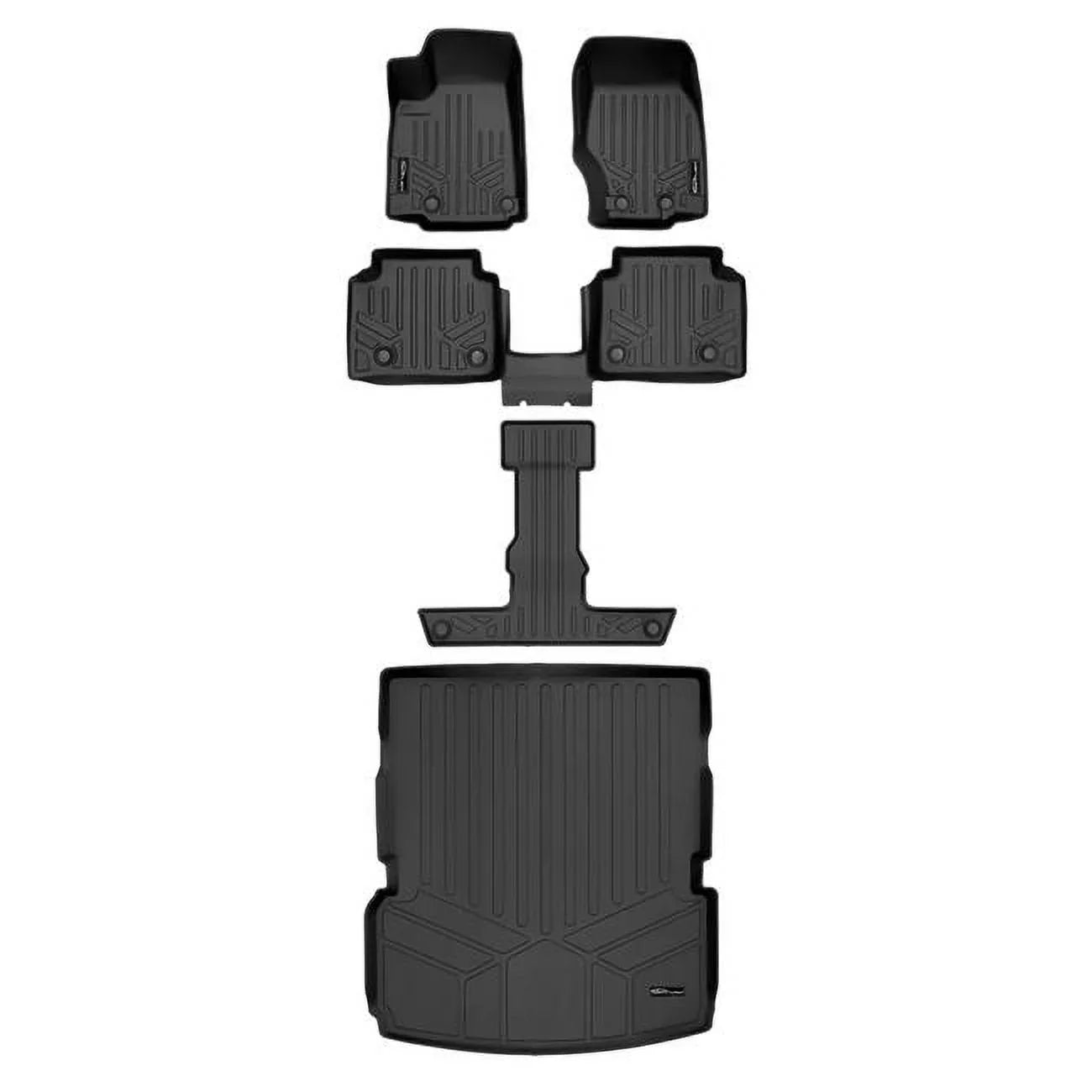 '--- All Weather Custom Fit Black 3 Row & Cargo Liner Behind the 2nd Row Floor Mat Liner Set for 2021-2023 Jeep Grand Cherokee , Black