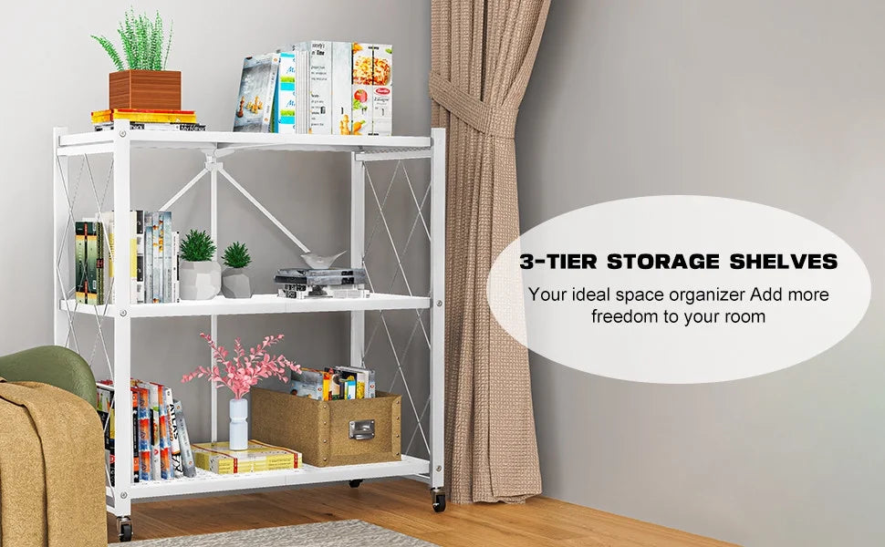 QRInnovations 3/4 Tier Heavy Duty Metal Rack Storage Modern Style Shelving White