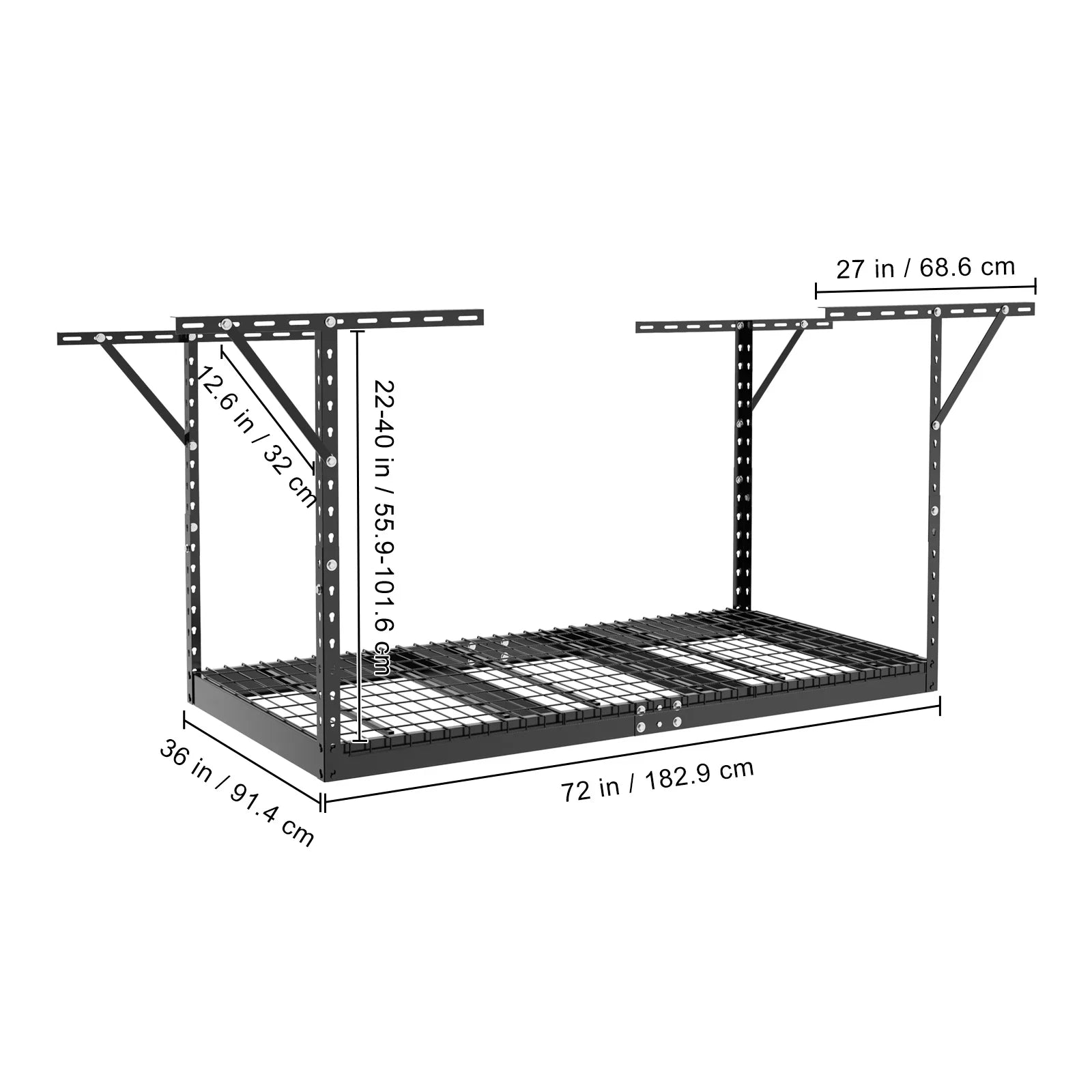 Overhead Adjustable Garage Storage Rack 36x72in Ceiling Rack 550lbs Black