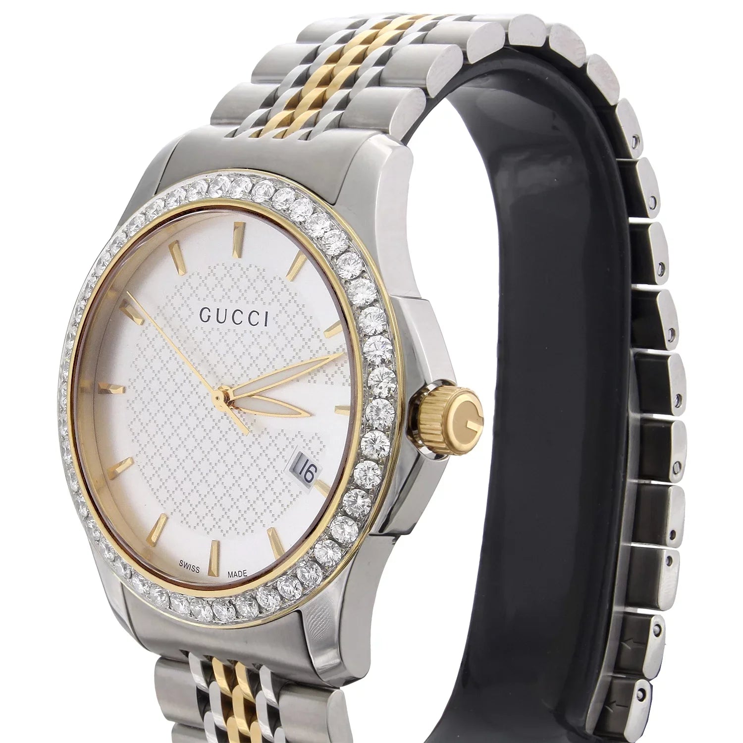 Gucci Ya126409 Diamond Watch -Timeless 38mm Two Tone Yellow . Steel  2 .