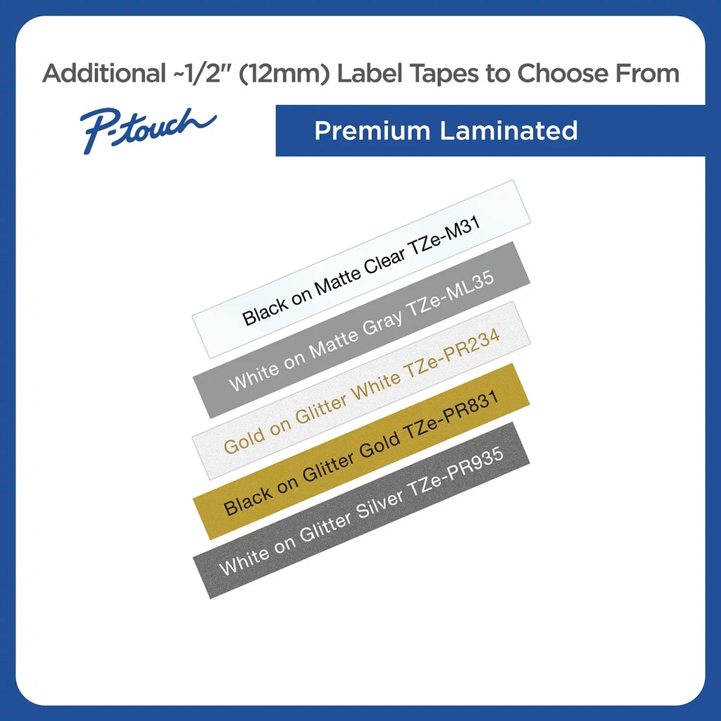 Brother -touch Tze Standard Adhesive Laminated Labeling Tapes, 1/2"w, Black on White, 2/Pack