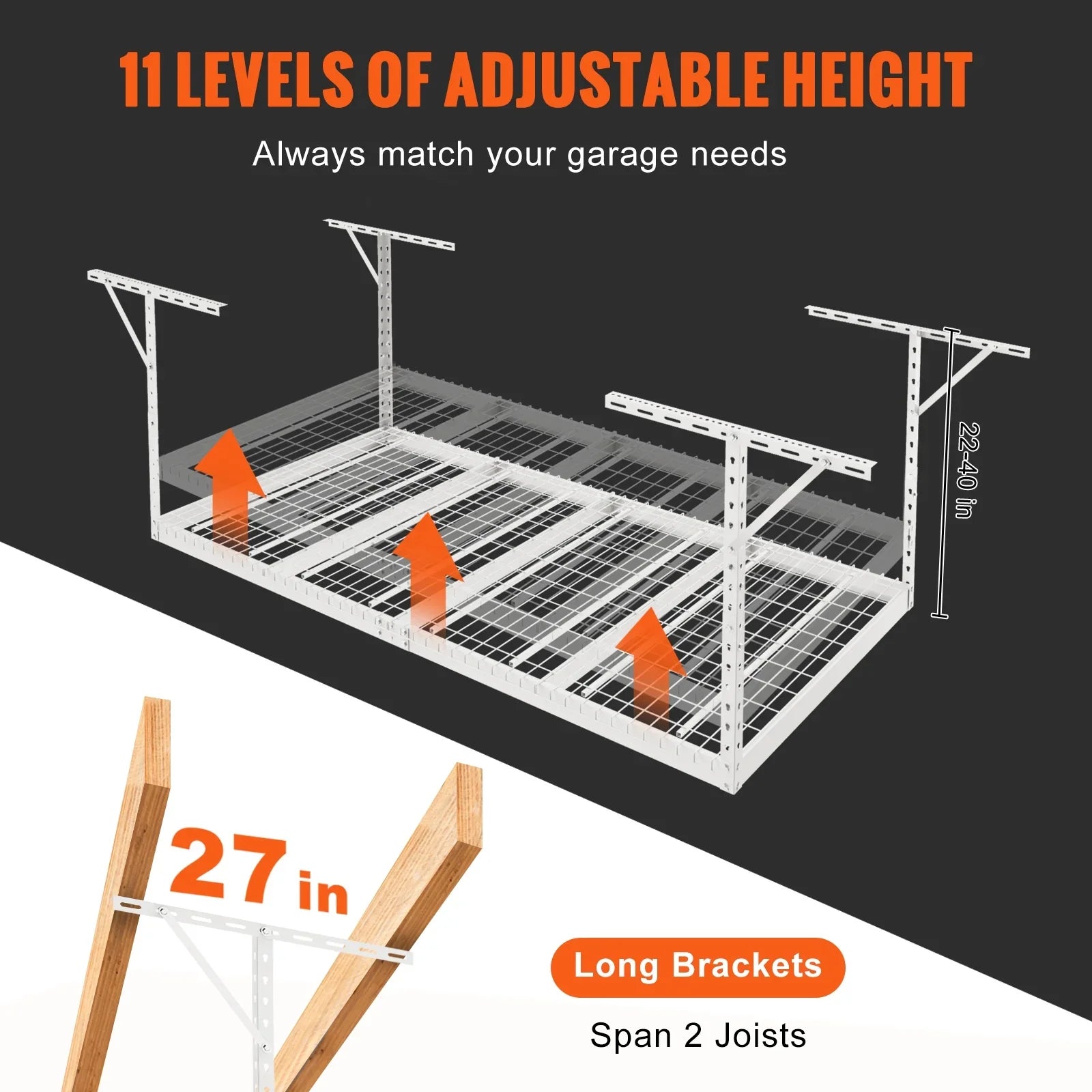 Overhead Adjustable Garage Storage Rack 48x96" Ceiling Rack 600 lbs White