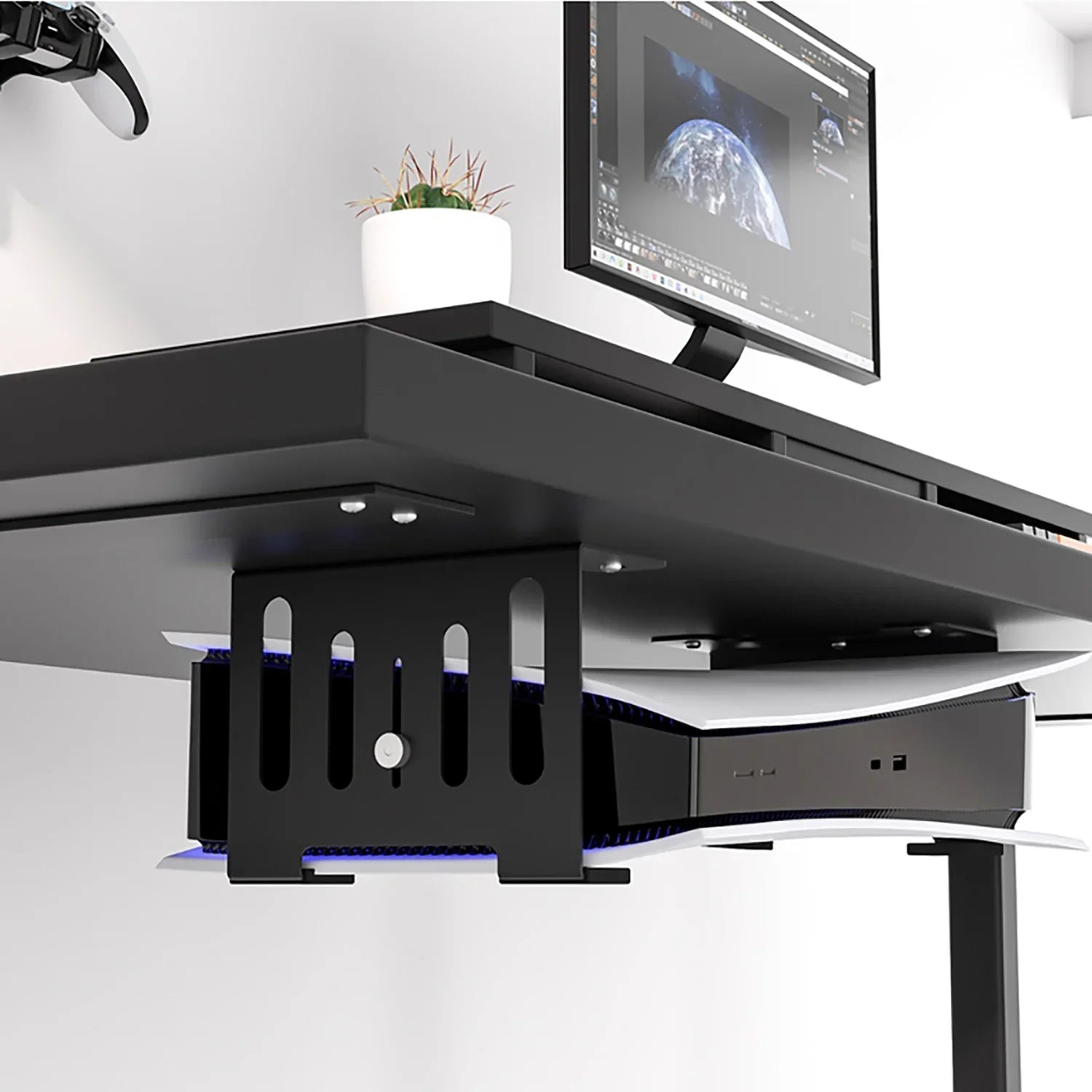 Liboer Under Desk Holder for  Console, Strong Metal Material, Save Space Mounting, Black