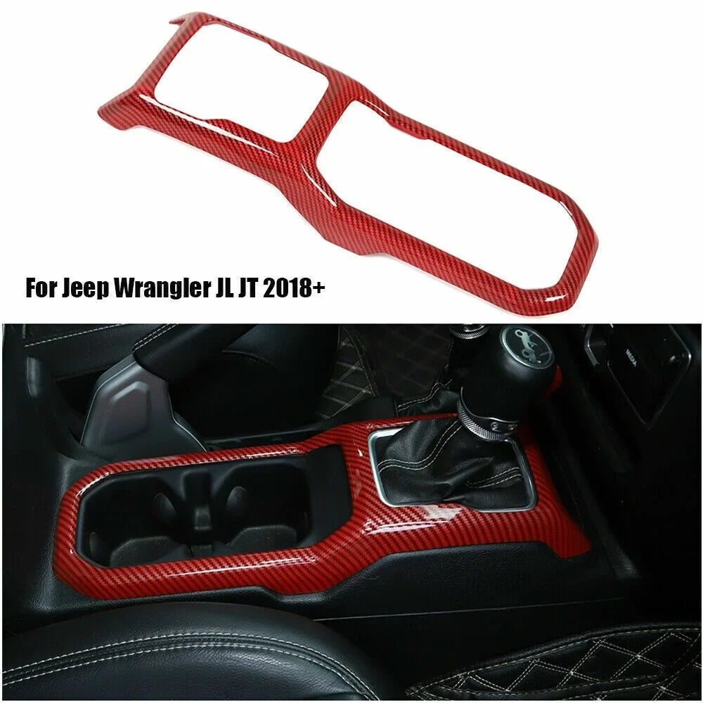 Teledu Red Carbon Gear Shift Panel Cup Holder Cover Trim For Jeep Wrangler Parts