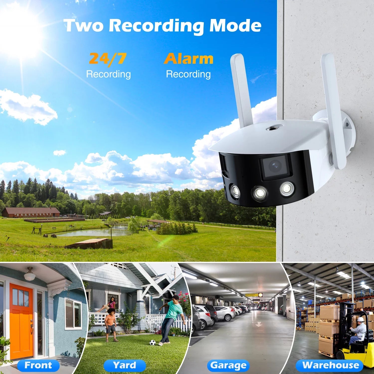 Toguard  2K Wireless Security Camera Outdoor, 180° Ultra-Wide View Dual Lens Bullet Surveillance Camera Wireless Connector