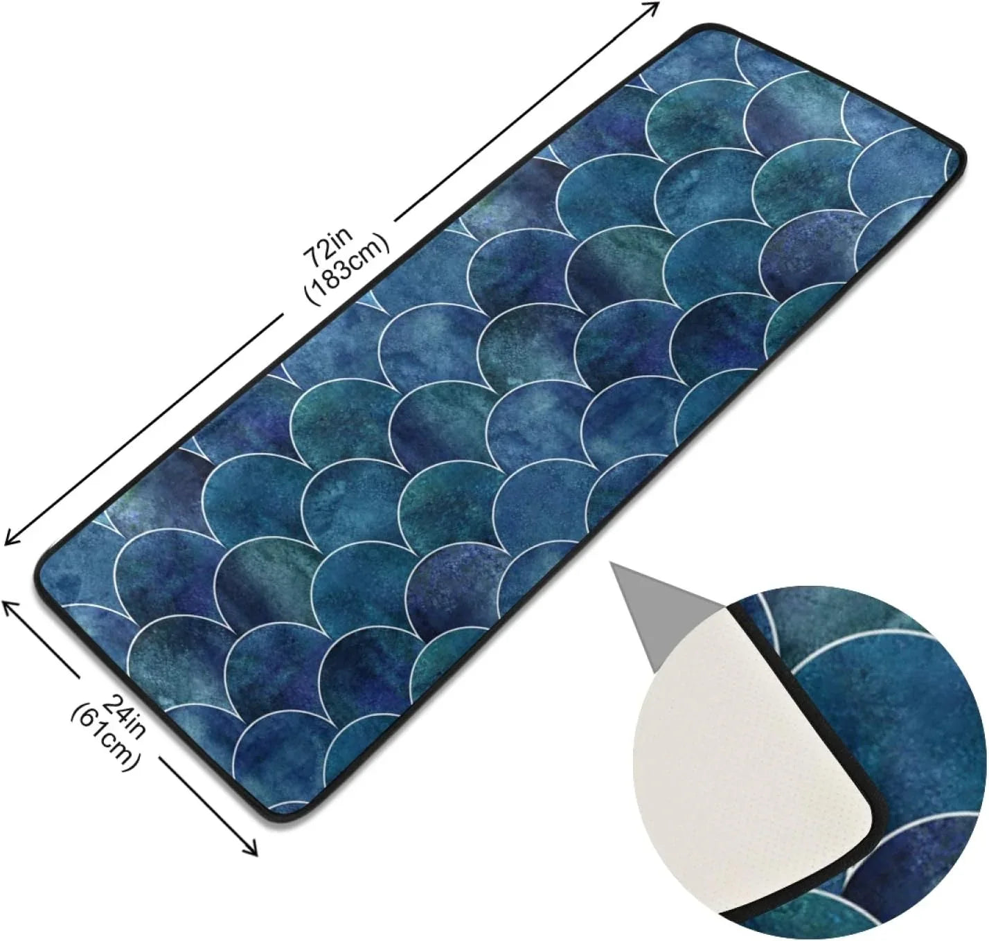 Kitchen Rugs and Mats Non-Skid Washable Runner Rugs Fish Scale Ocean Wave Japanese Long 72x24 inch for Floor Cushioned Hallway Entryway Indoor 2x6