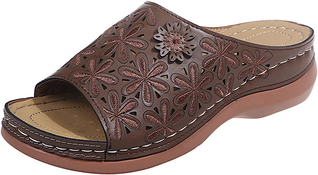 Sandals Women Fashion Floral Hollow-Out Orthopedic Flip Flops Arch Support Slippers Comfy Roman Open Toe Sandal