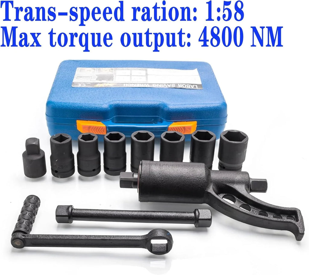 1:58 Heavy Duty Torque Multiplier Set 4800  Lug Nut torque Set Lugnut Remover with Case Labor Saving Tool 8pcs Socket Black