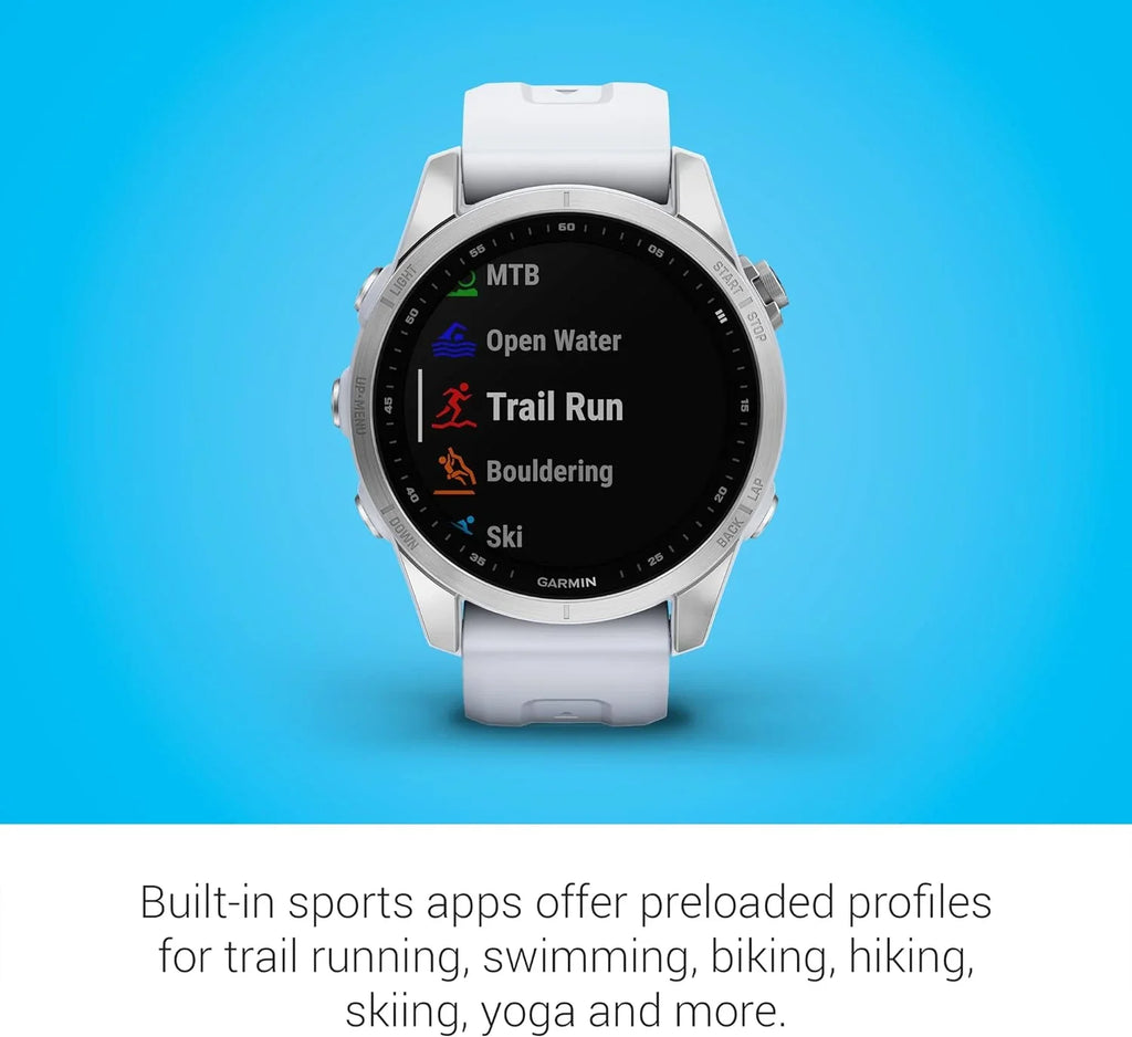 Garmin Fenix 7S, Smaller Sized Adventure Smartwatch, Silver with Whitestone (Refurbished)