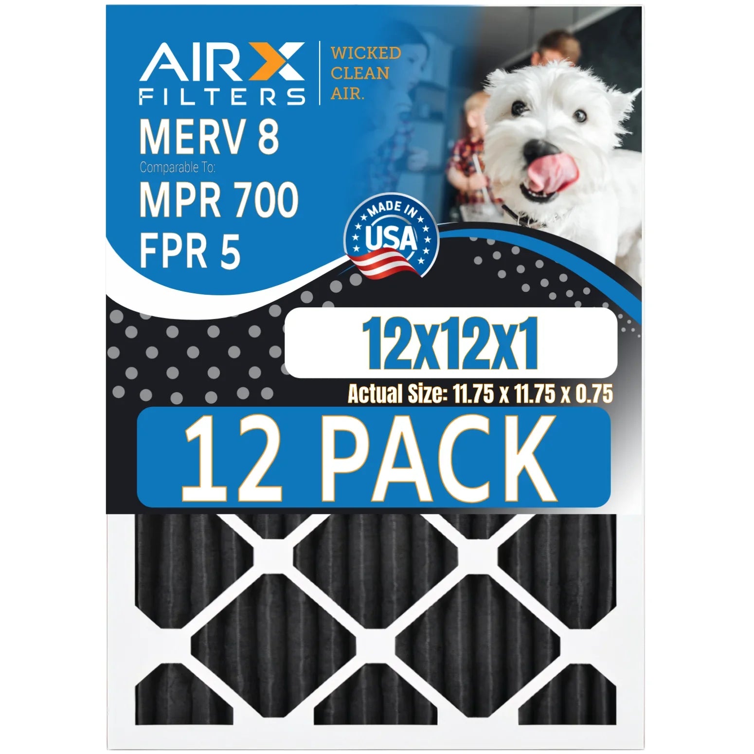 12x12x1 Air Filter  8 Rating, 12 Pack of Furnace Filters Comparable to  700,  5, Pet Odor Retention Filters - Made in  by     .