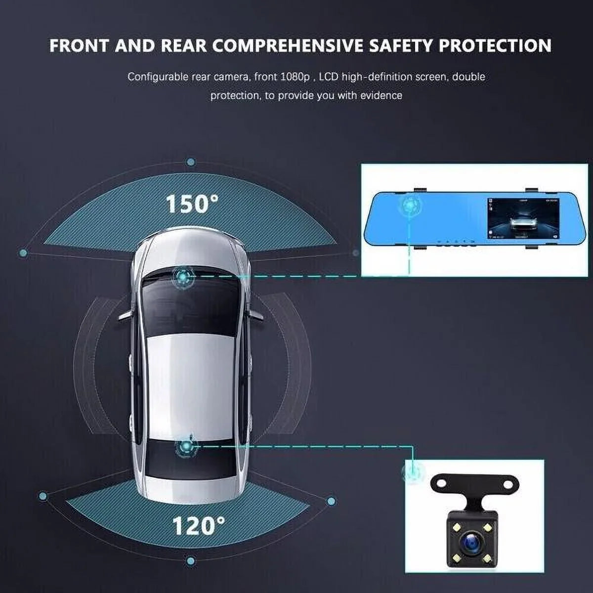 1080P Rearview Mirror Car  Dual Dash Cam Camera Front Rear  Video Recorder