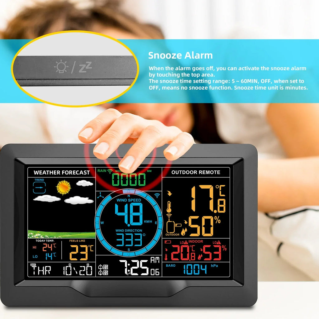 Suzicca Wireless Weather Station Indoor Hygrometer Thermometer Temperature Backlit Humidity Display  Digital Weather Forecast Station Clock Alarm Clock with Sensor  Port