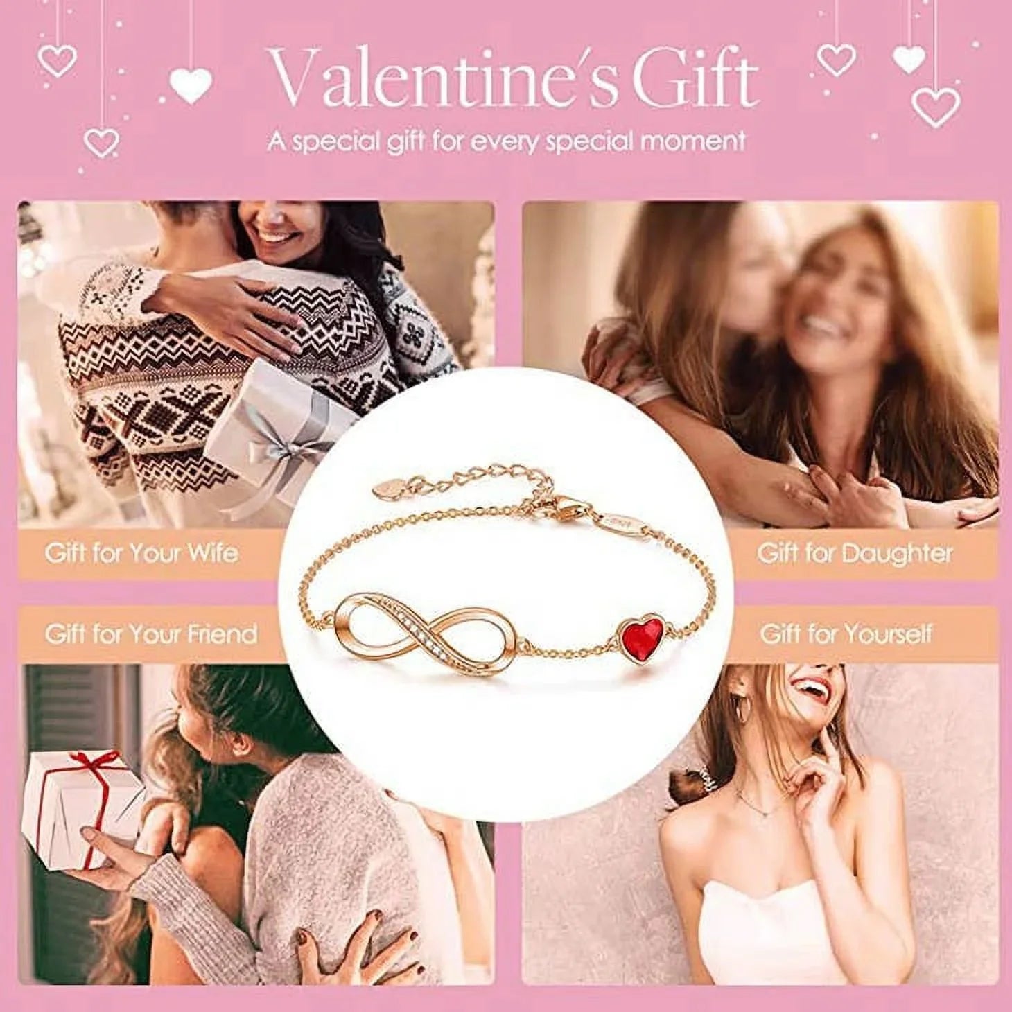 925 Sterling Silver Rose Gold Infinity Red Crystal Bracelet