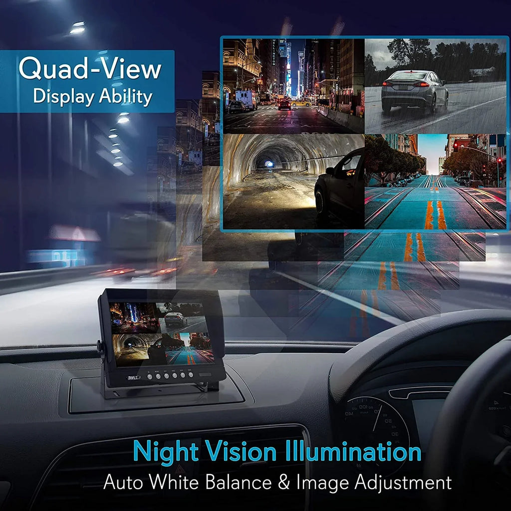 Rear View Backup Camera System -  Parking Reverse Car Truck Vehicle Dual Rearview Back Up Kit w/ 9  Monitor, Night Vision, Tilt-Adjustable, Video Recorder, Universal Mount - Pyle