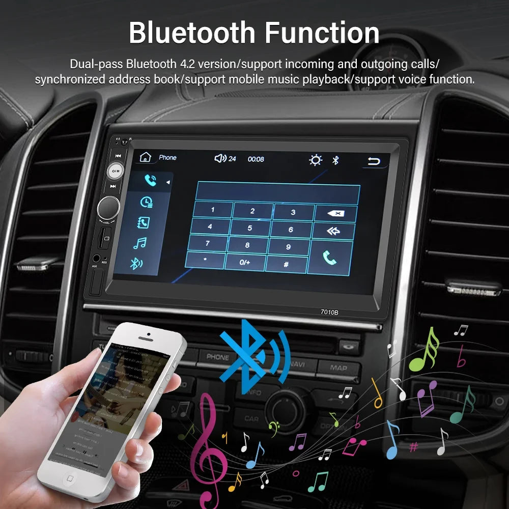 Podofo Double 2 Din 7'' Universal Car Stereo Radio Apple Carplay Android Auto Mirror Link  Touch Screen Car Audio Multimedia Player   Bluetooth  , with Backup Camera