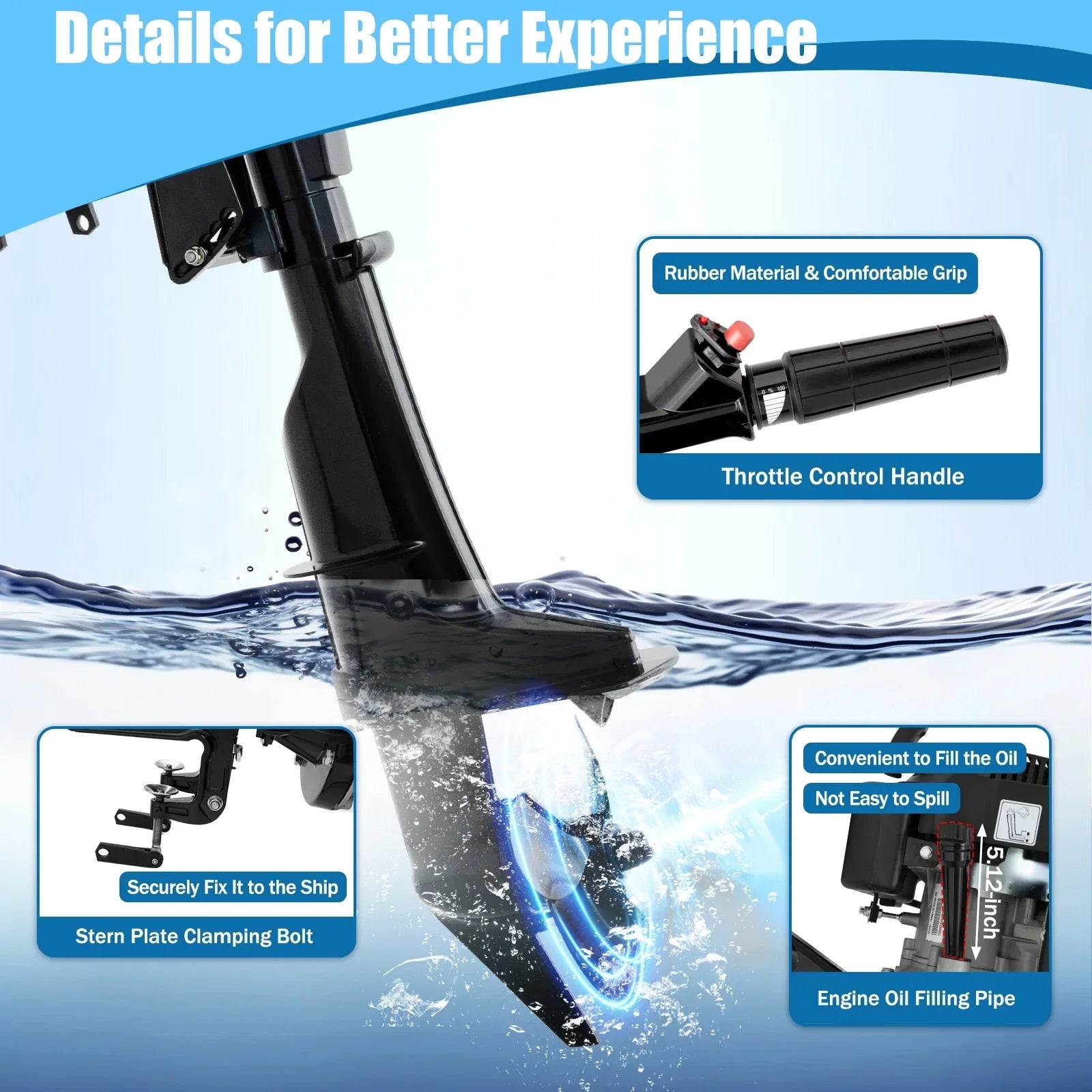 Fichiouy 6  4 Stroke Outboard Motor Engine Tiller Shaft Boat Engine Air Cooling 2500rpm with  Water Air Cooling System 1:1.5