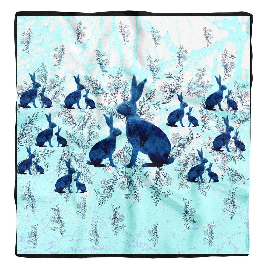 Phagun Blue Watercolor Bunny Watercolor Printed Square Pure SilkScarfFor Hair Neck Head Bandanas For Women