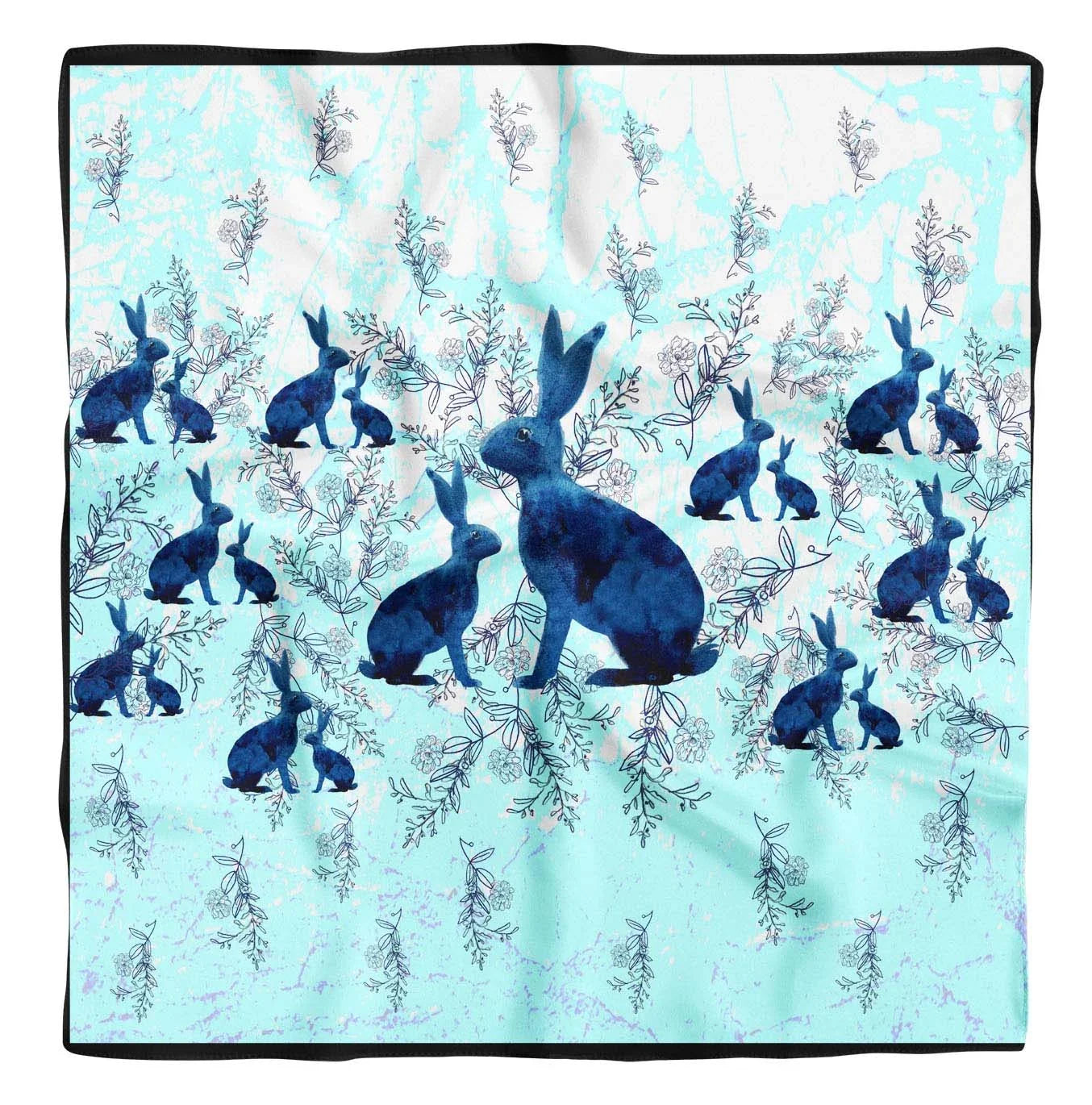 Phagun Blue Watercolor Bunny Watercolor Printed Square Pure SilkScarfFor Hair Neck Head Bandanas For Women