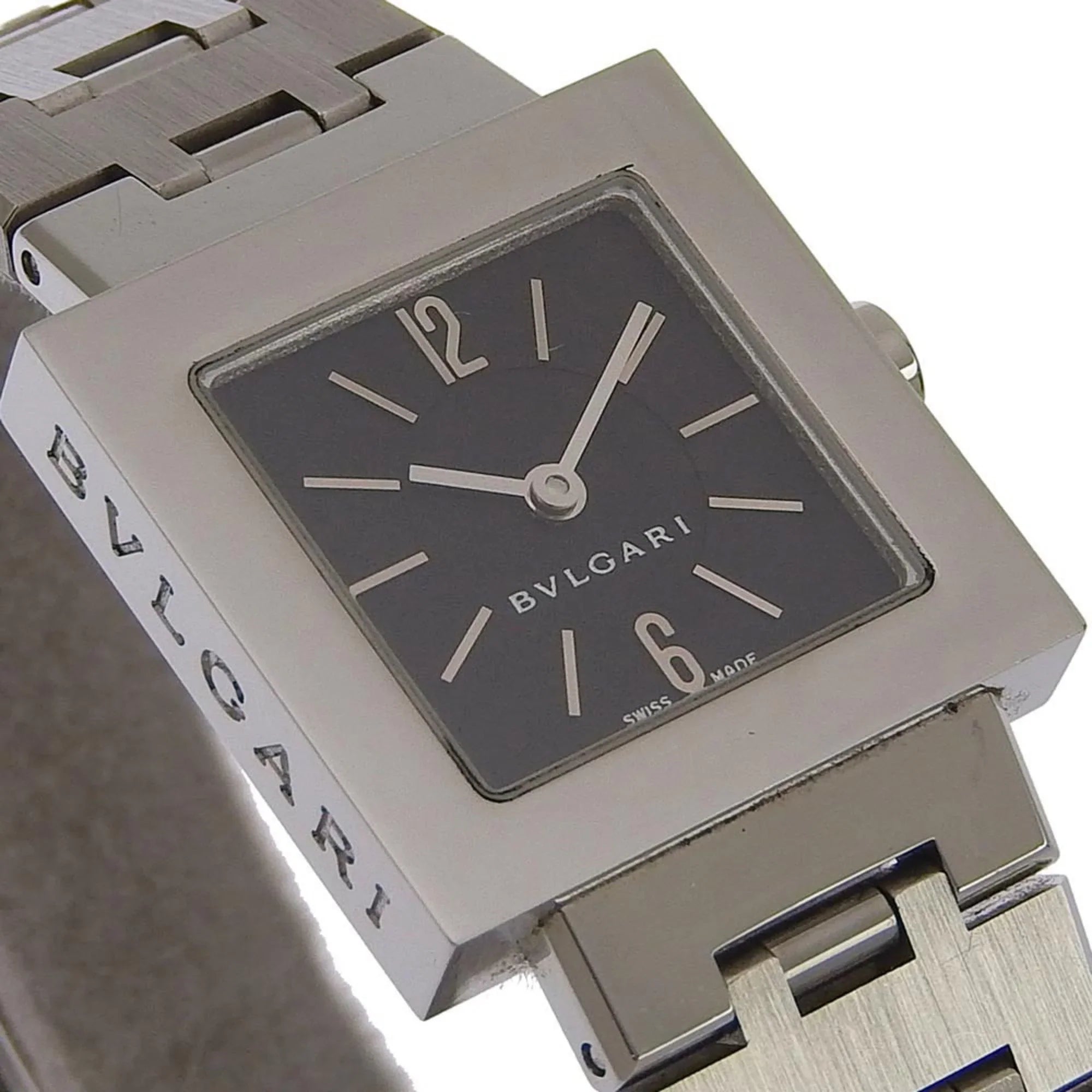 Pre-Owned  Bulgari Quadrado watch  stainless steel silver quartz analog display ladies black dial (Good)