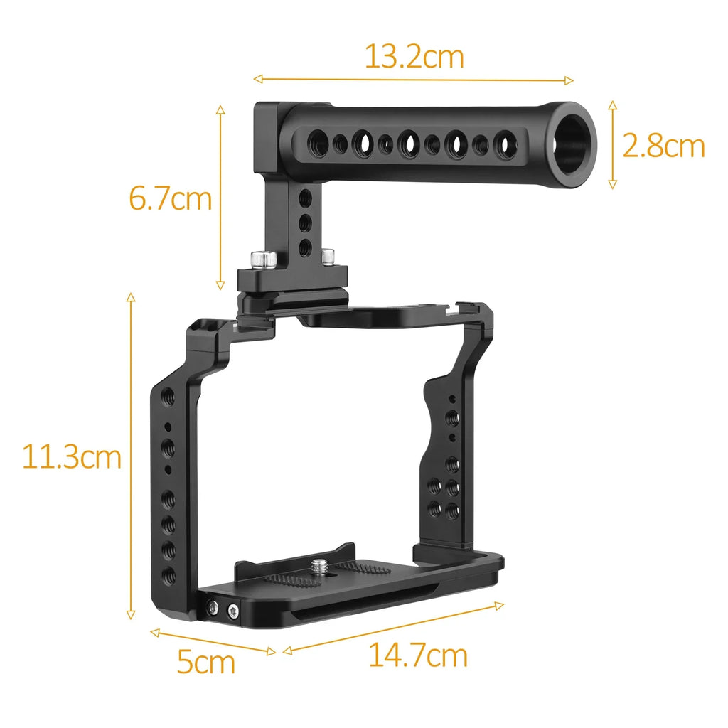 Andoer Camera Video Cage + Handle Kit Aluminum Alloy with Dual Cold Shoe Mounts Numerous 1/4 Inch Threads Replacement for Sony / / /  /  /