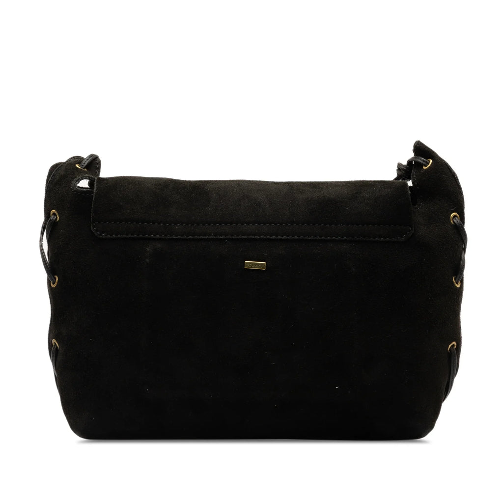 Pre-Owned Authenticated Gucci Heart Crossbody Suede Leather Black Crossbody Bag Unisex (Good)