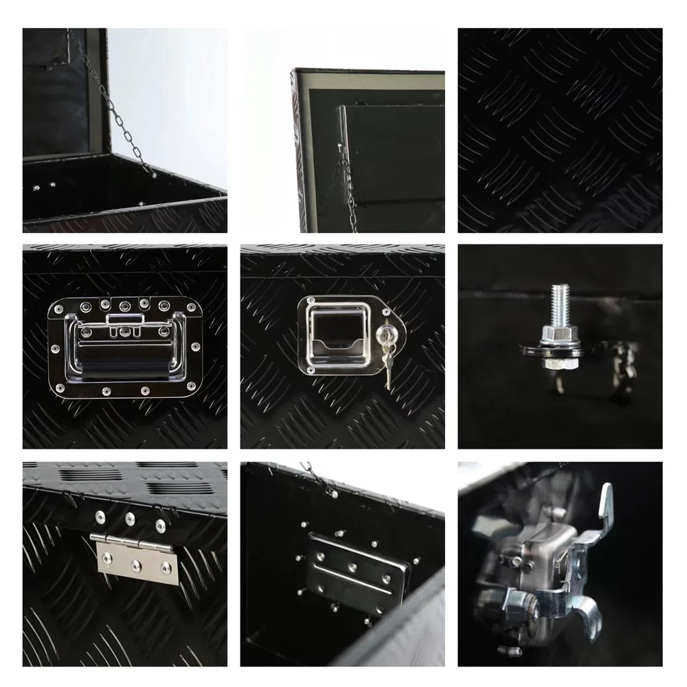 30" Heavy Duty Black Aluminum 5 Bar Tread Tool Box Truck Pickup Trailer Toolbox Underbody Storage+Lock+Keys