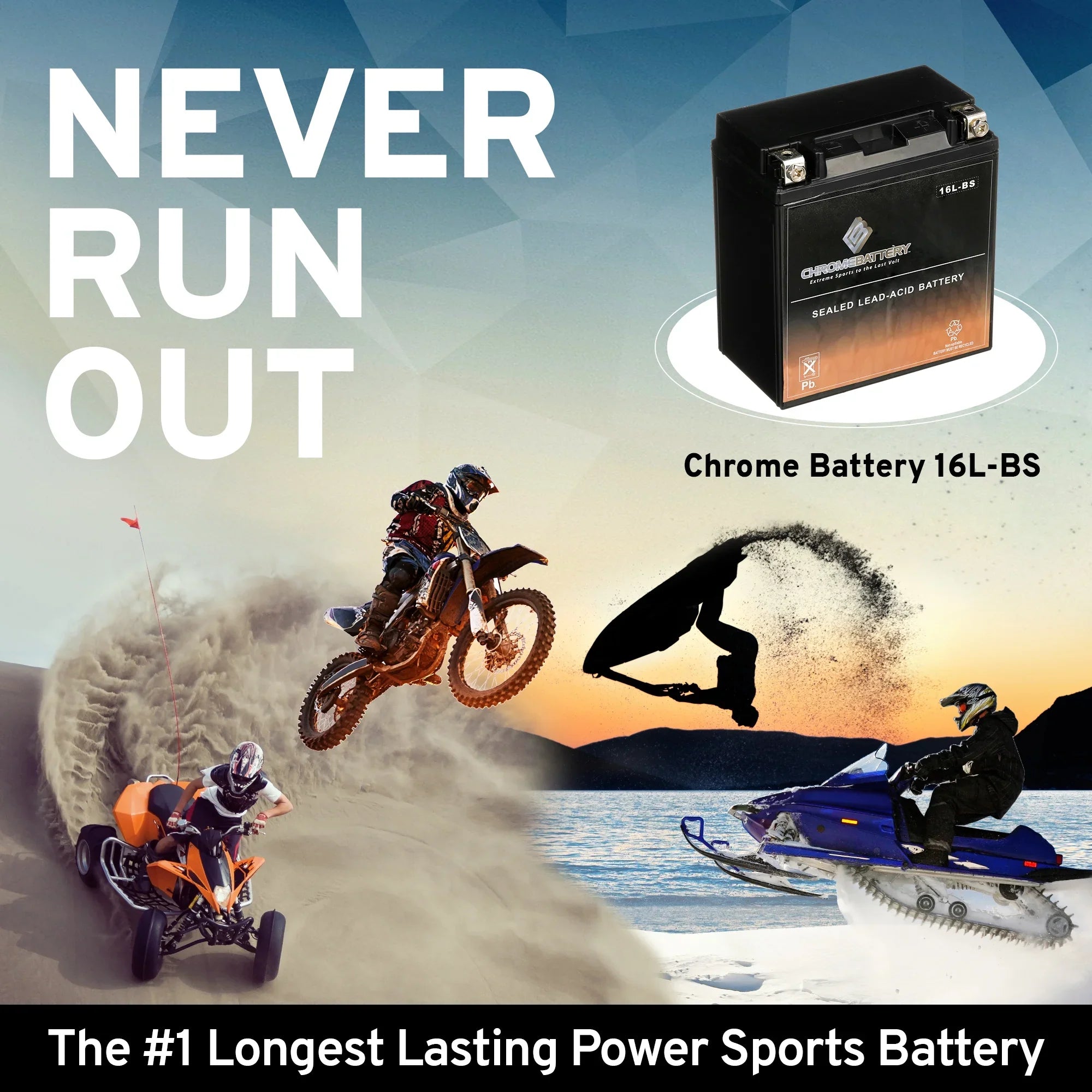 Chrome Battery - (16L- 12 Volt,14 Ah, 230 ) Jet Ski Battery for Kawasaki 650cc Jf650  1991