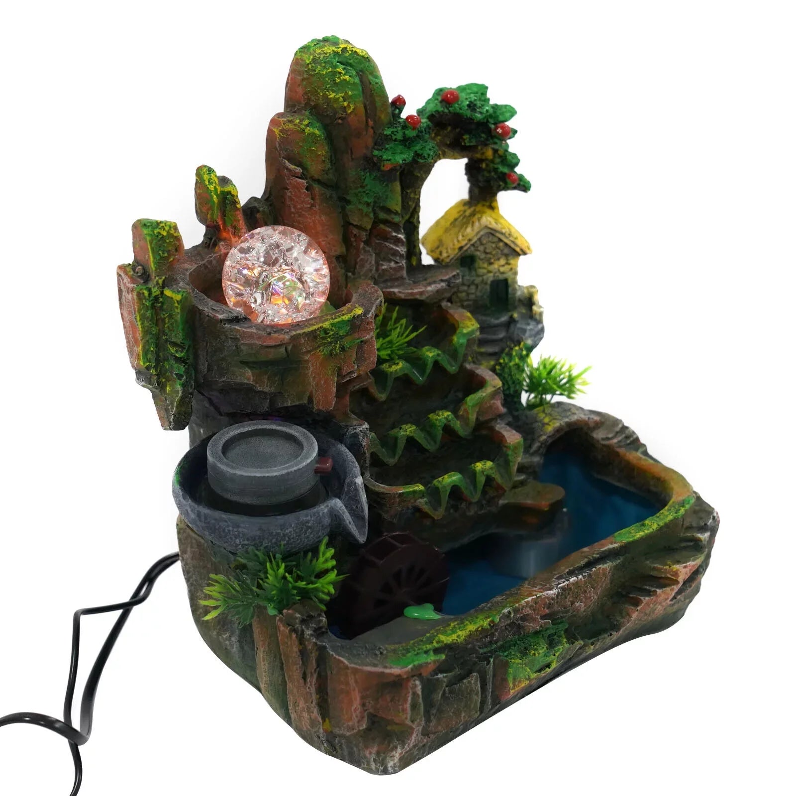 ZhdnBhnos Indoor Tabletop Fountain With Atomizer & Led Light Rockery Waterfall Home Office Fengshui Decoration
