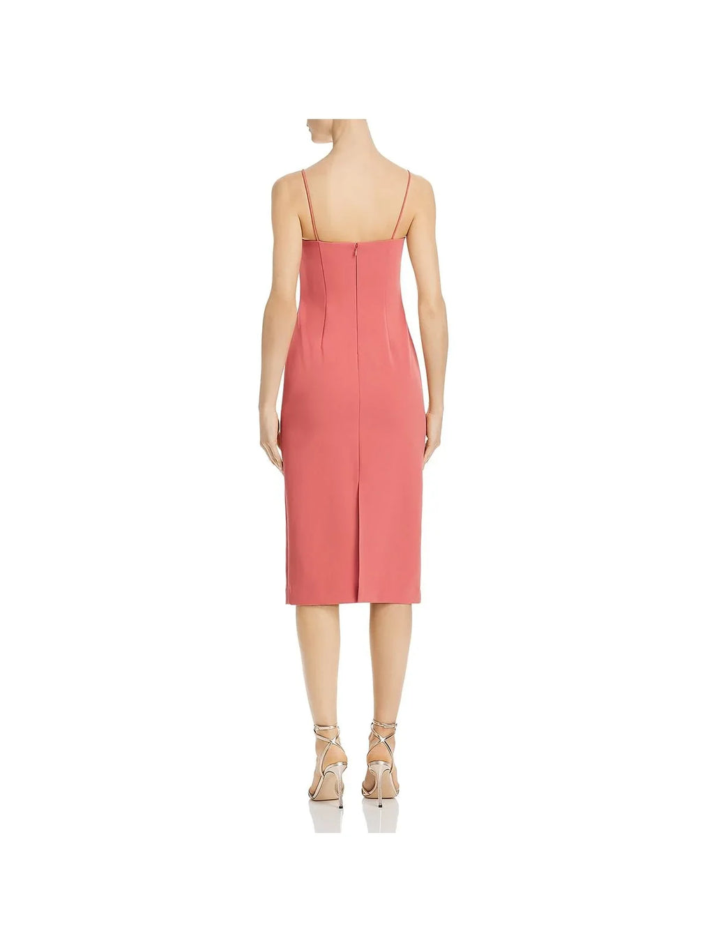 Womens Coral Spaghetti Strap Below The Knee Sheath Evening Dress 10