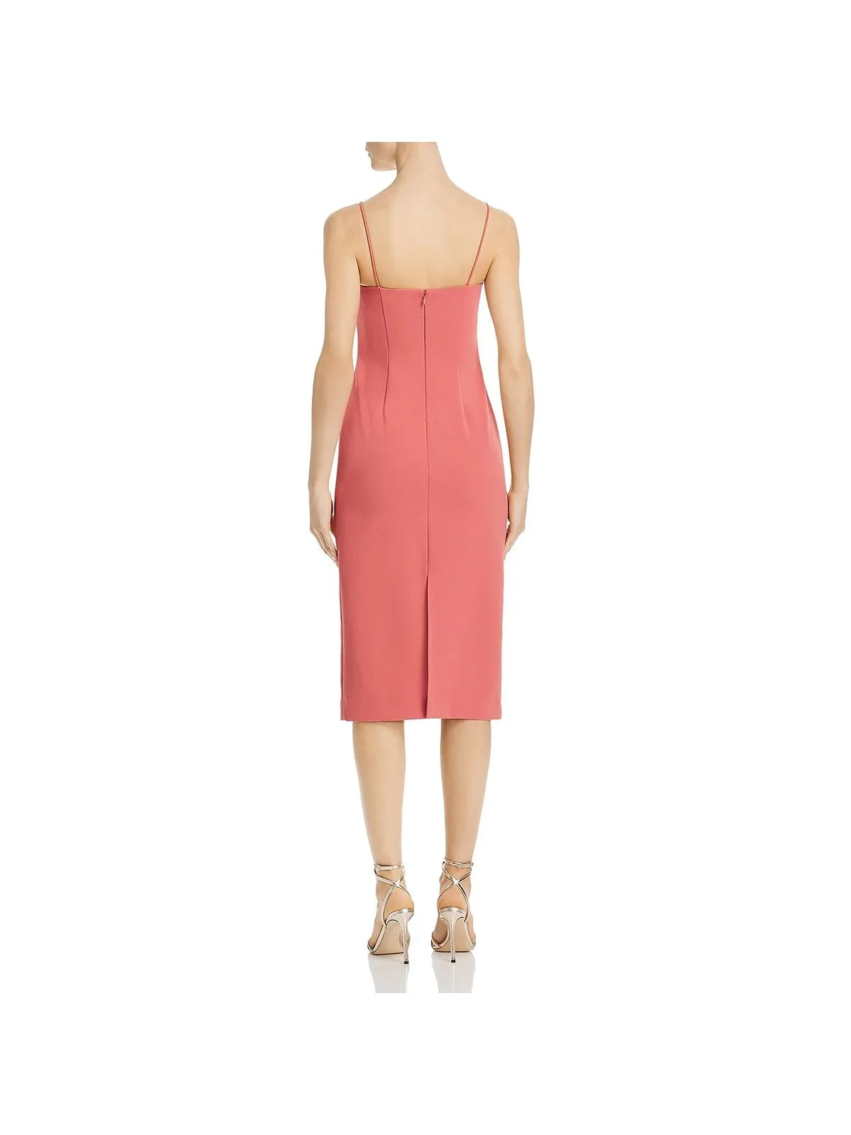Womens Coral Spaghetti Strap Below The Knee Sheath Evening Dress 10